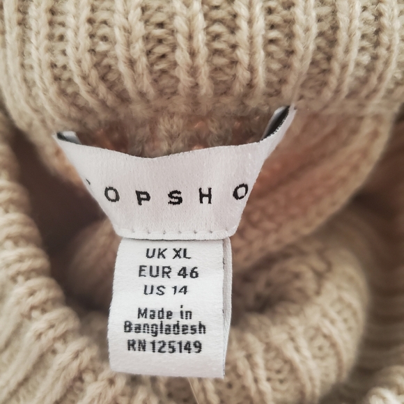 Topshop Mock Neck Ribbed Knit Sweater Slouchy Tan - Picture 7 of 9